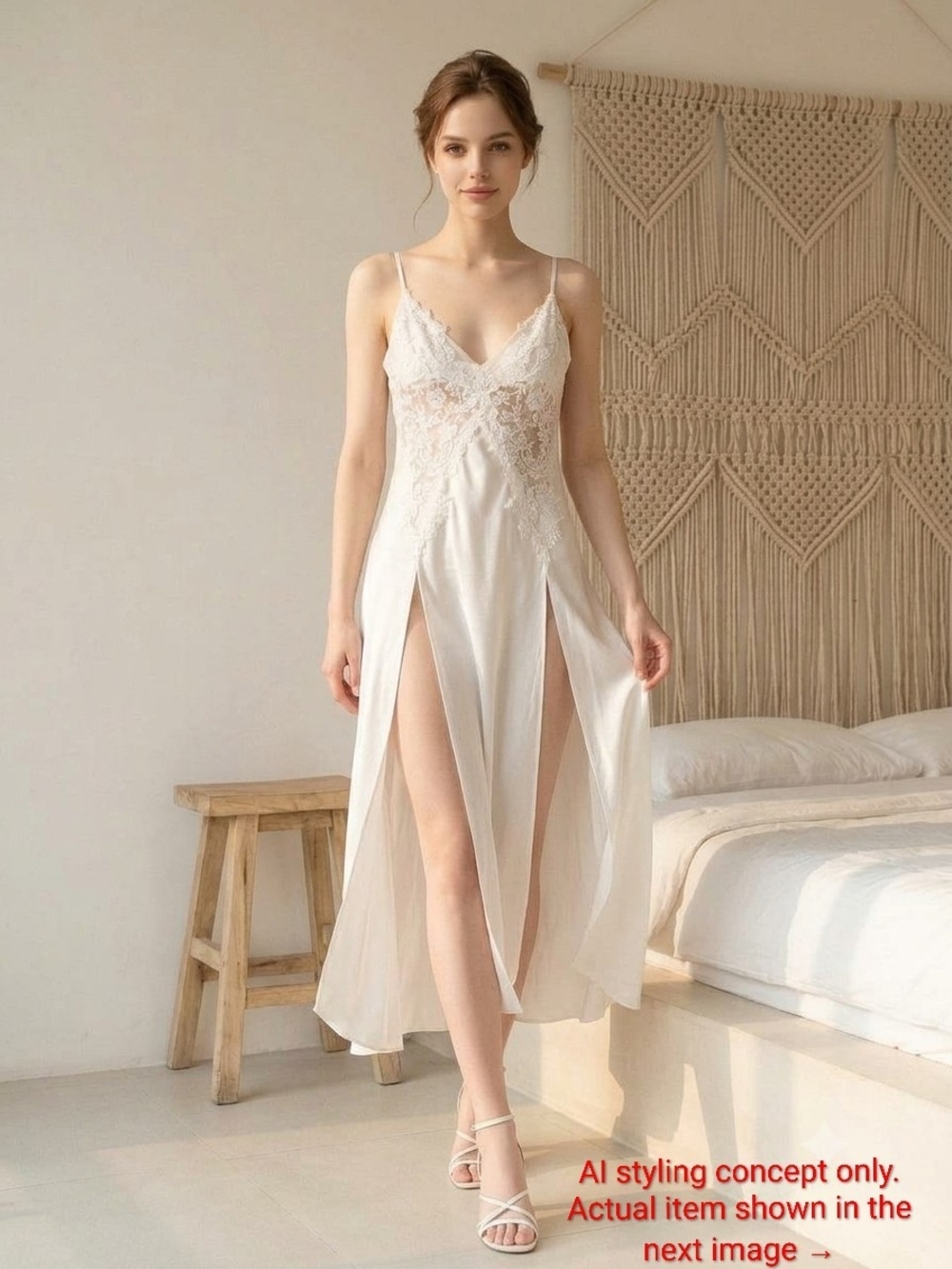 Vintage Jonquil by Diane Samandi White Lace Polyester Nightgown
